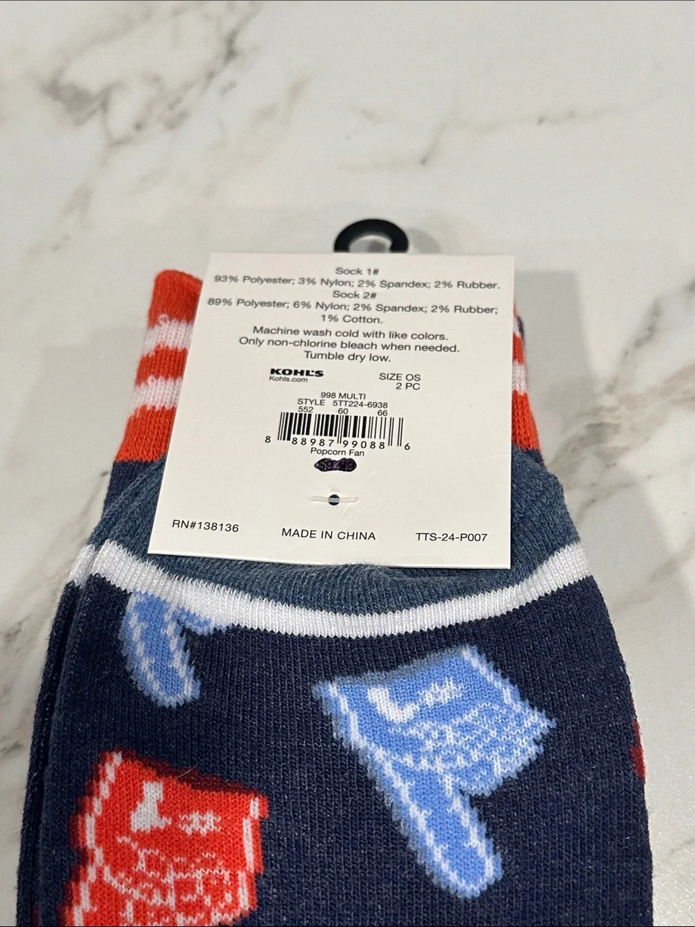Twisted Toes Crew Socks Mens 8-13 NEW 2 Pair Popcorn Buckets #1 Fan